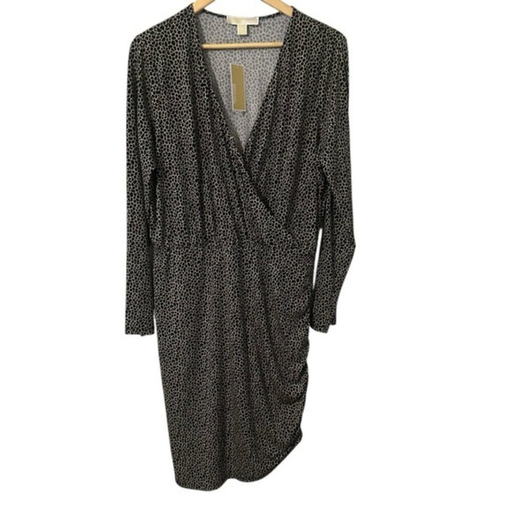 Michael Kors Animal Print Wrap Dress XL NWT Ruched Mobwife Coquette Glam Chic